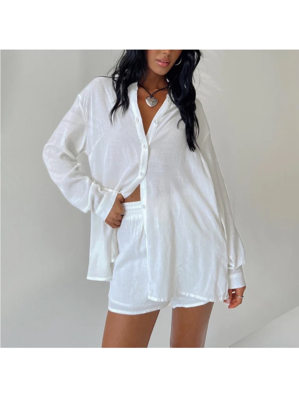 Princess Polly Chloe Set Classic White Button-Up Lounge Shirt & Shorts Set